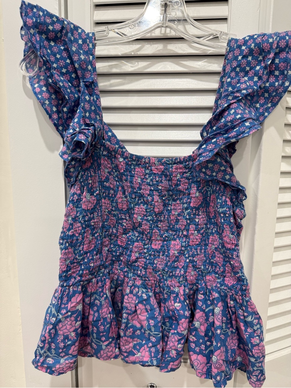 Millie athena Floral Smocked Ruffle peplum Tank Top size M